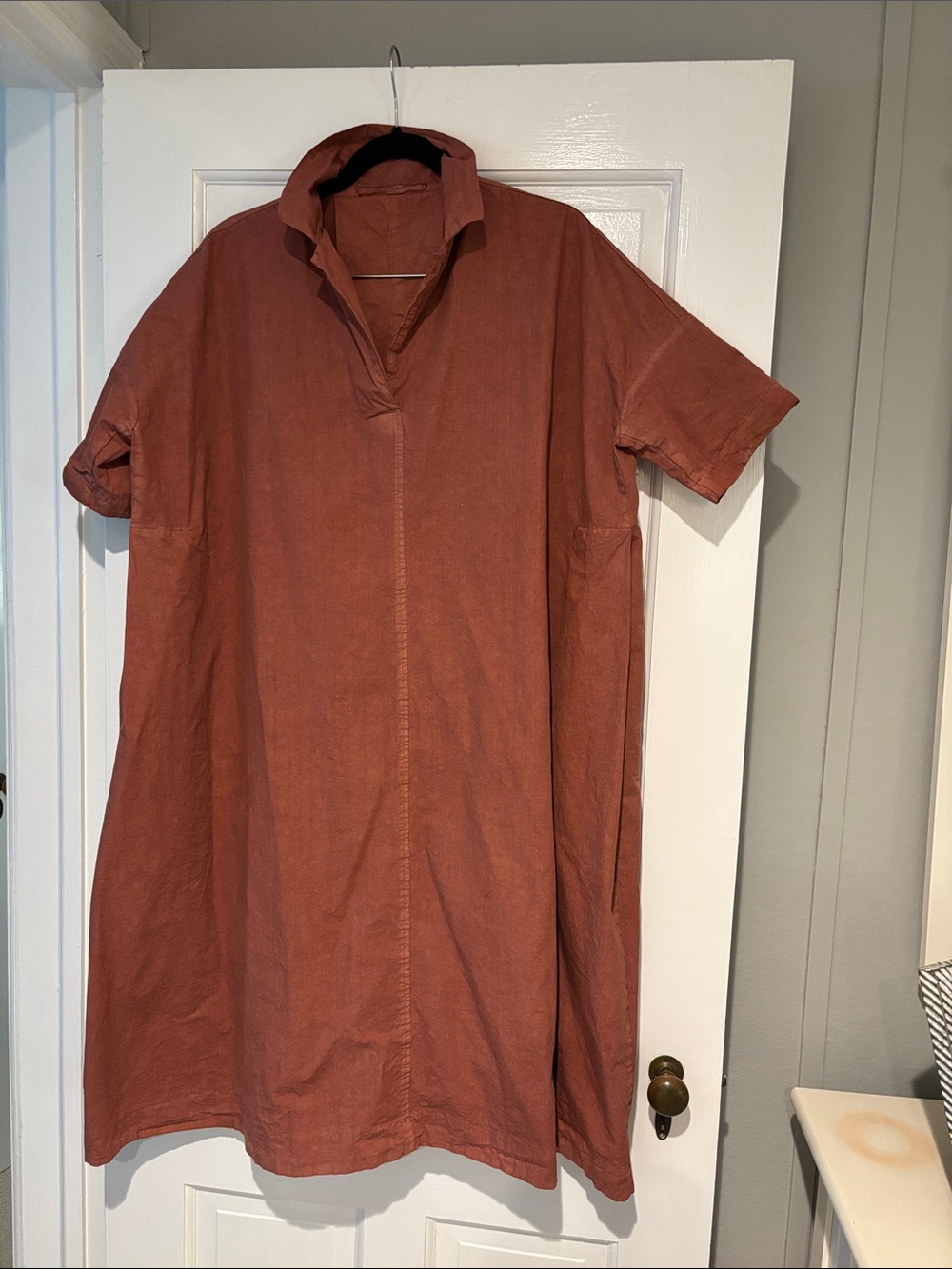 Relaxed Button-Down Tunic Dress in Rust
